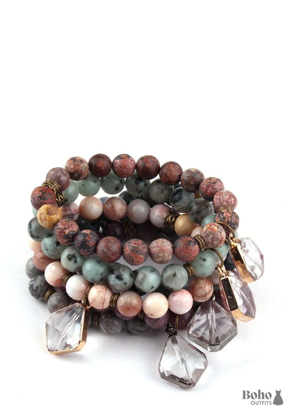 Boho Bracelet RH Yoga Natural Stone with Glass Crystal