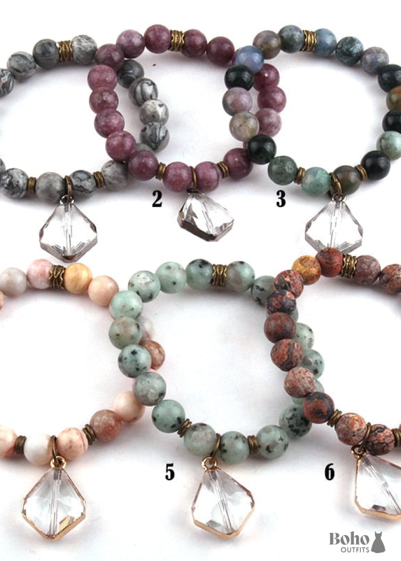 Boho Bracelet RH Yoga Natural Stone with Glass Crystal