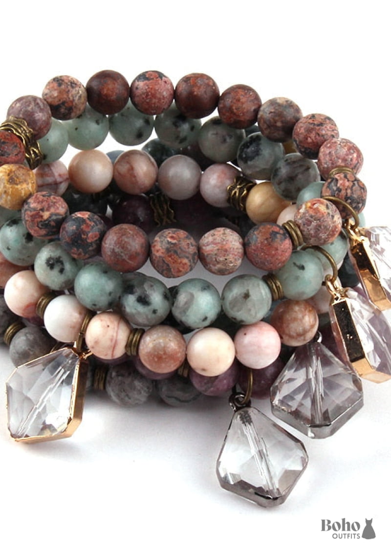 Boho Bracelet RH Yoga Natural Stone with Glass Crystal