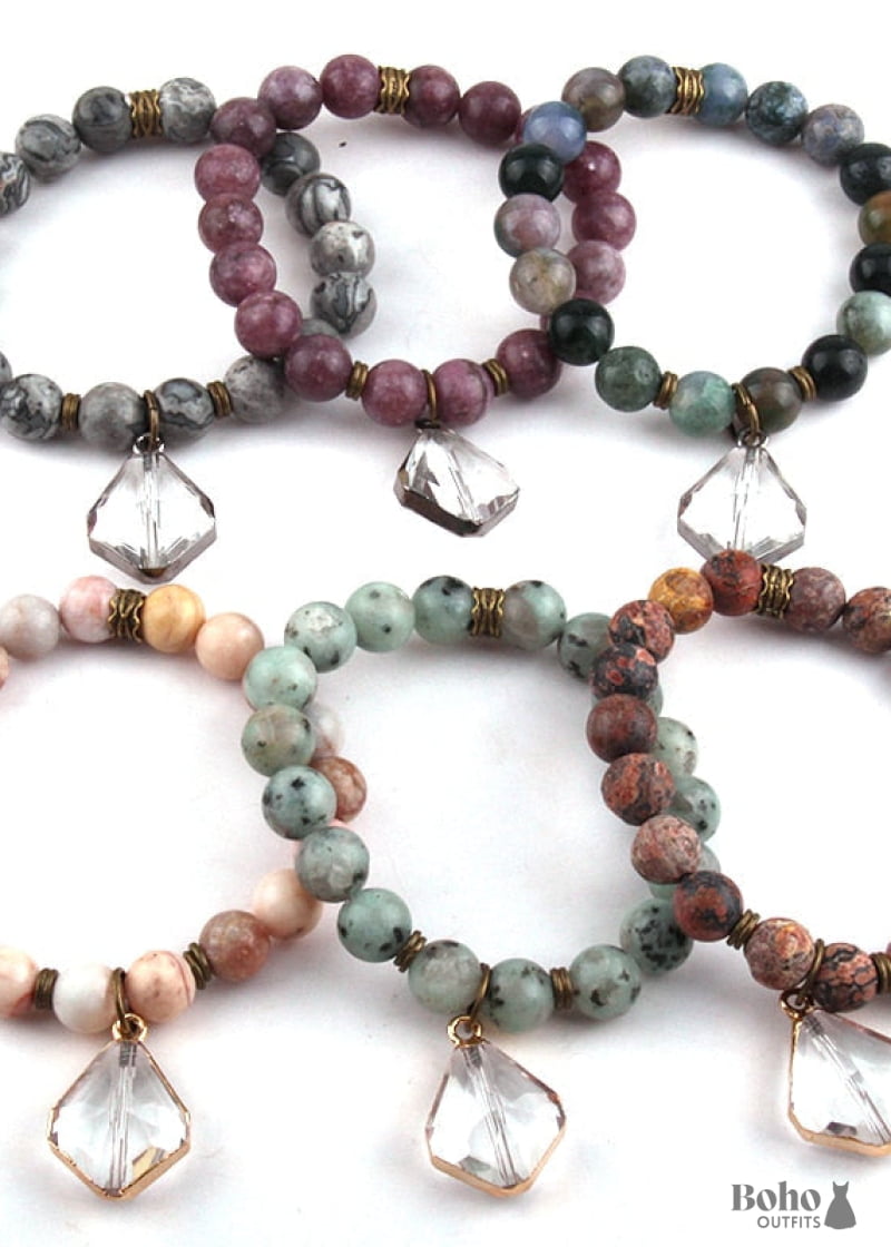 Boho Bracelet RH Yoga Natural Stone with Glass Crystal