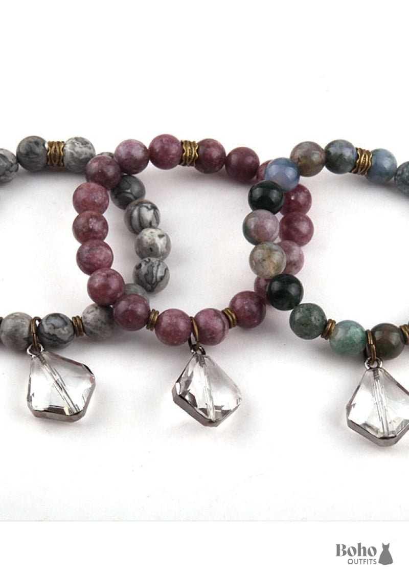 Boho Bracelet RH Yoga Natural Stone with Glass Crystal