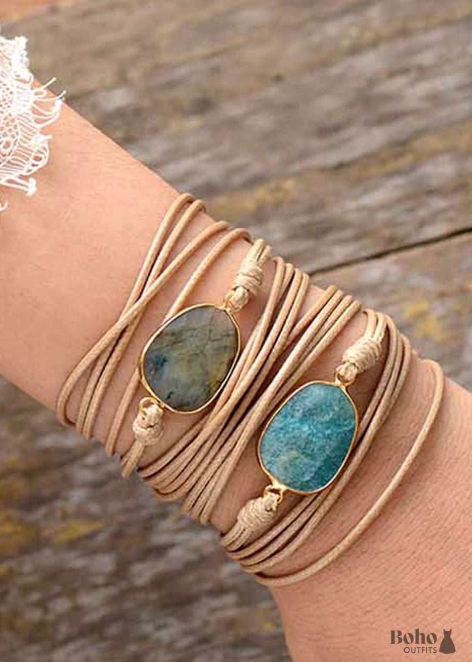 Boho Bracelet Rope Wrap Blue Amazonite - Jewelry