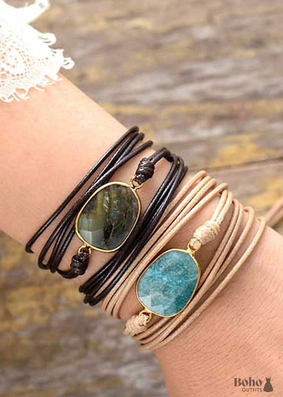 Boho Bracelet Rope Wrap Blue Amazonite - Jewelry