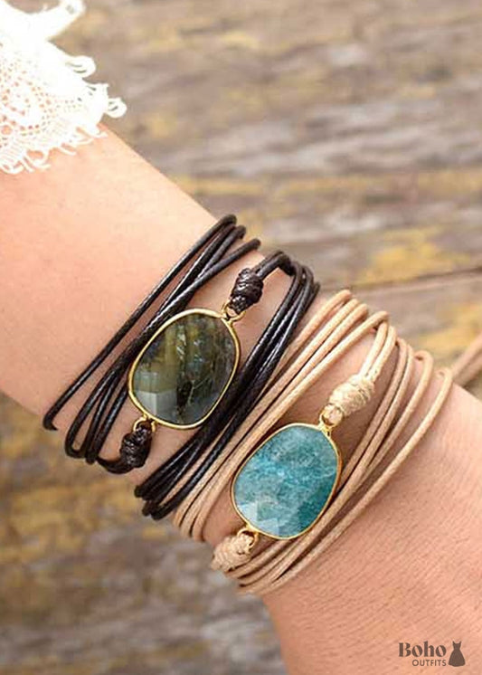 Boho Bracelet Rope Wrap Blue Amazonite - Jewelry