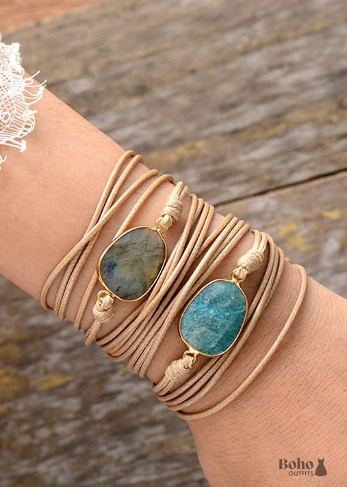 Boho Bracelet Rope Wrap Blue Amazonite - Jewelry