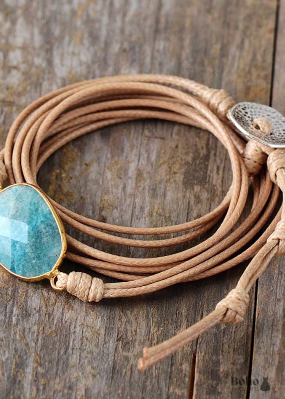 Boho Bracelet Rope Wrap Blue Amazonite - Jewelry