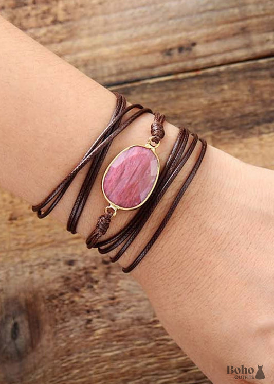 Boho Bracelet Rope Wrap Rose Quartz - Jewelry