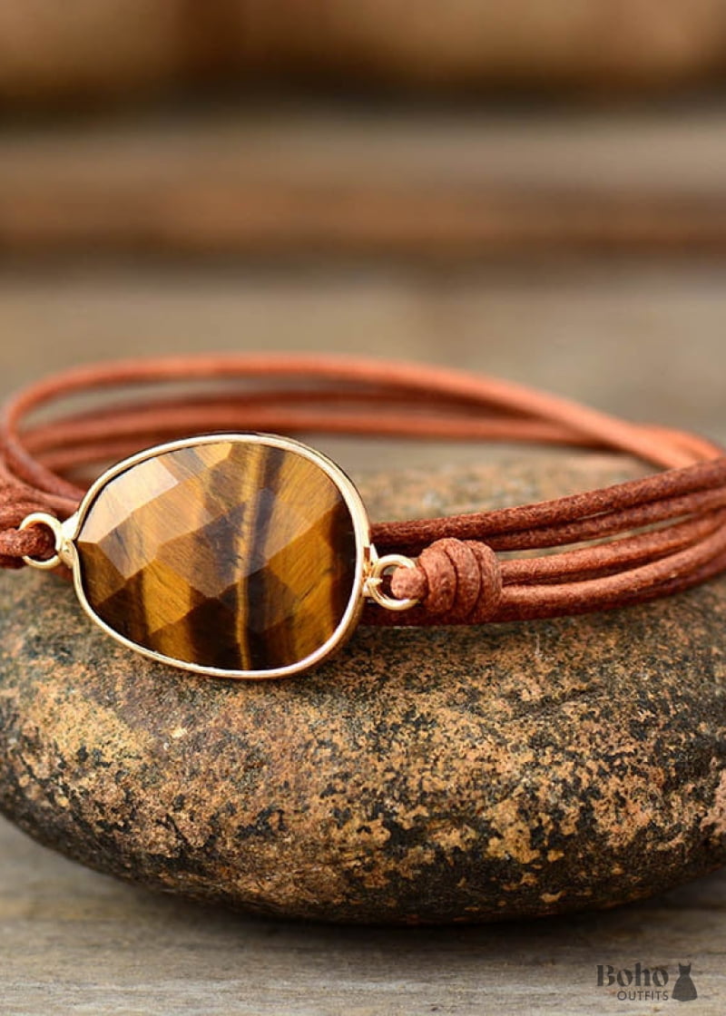 Boho Bracelet Rope Wrap Tiger Eye Punk - Jewelry