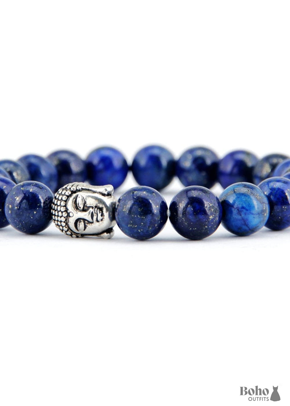 Boho Bracelet Stretchy 8MM Blue Lapis Luzuli Antique Buddha