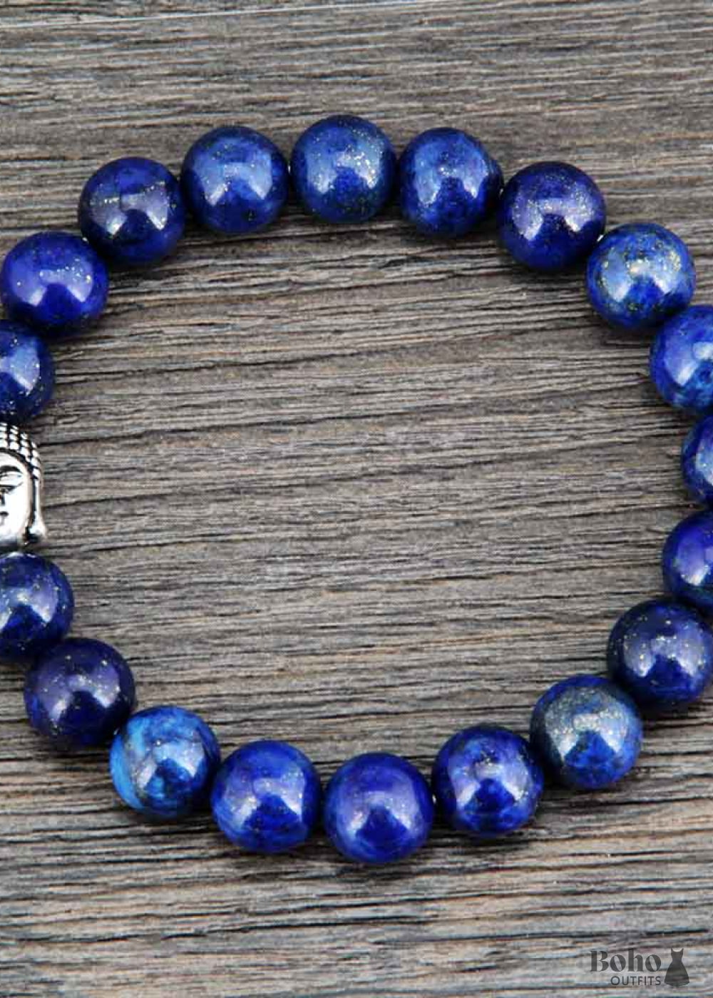 Boho Bracelet Stretchy 8MM Blue Lapis Luzuli Antique Buddha