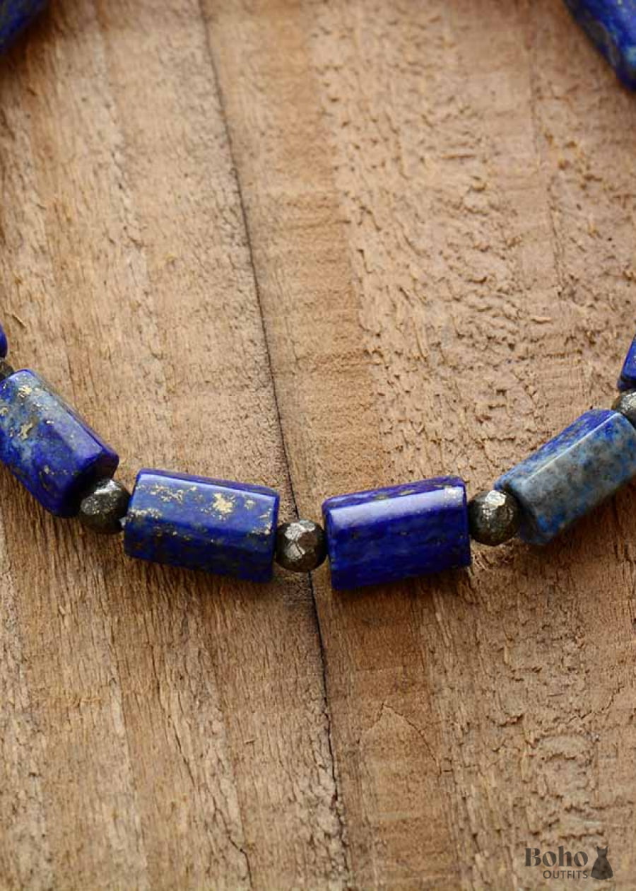 Boho Bracelet Stretchy Blue Lapis and Purple Amethyst