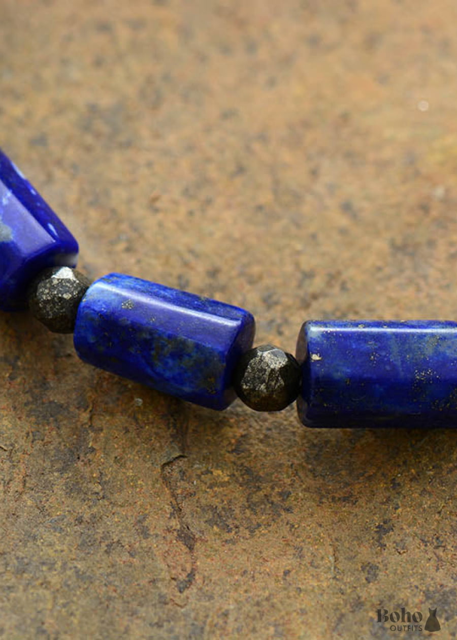 Boho Bracelet Stretchy Blue Lapis and Purple Amethyst