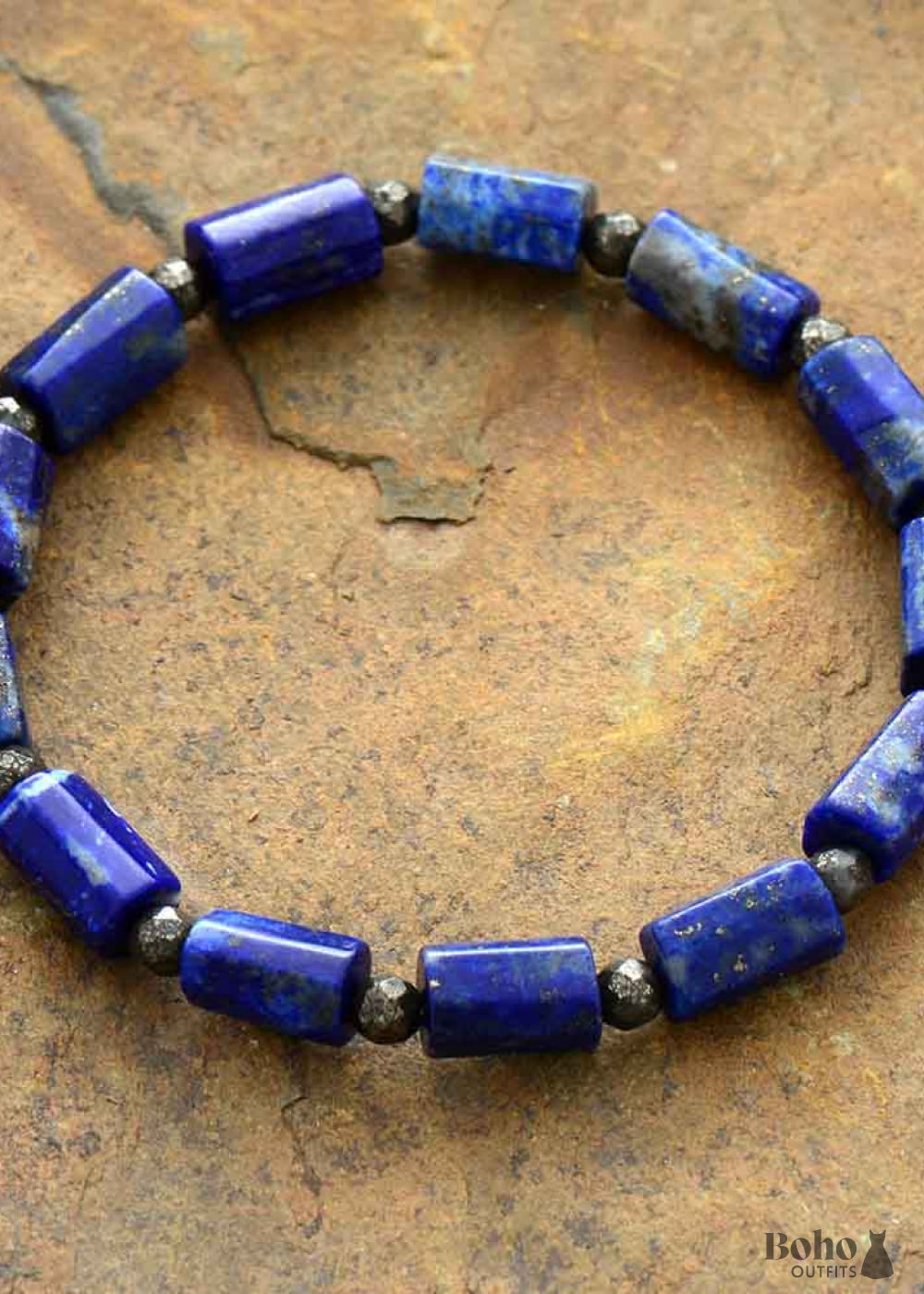 Boho Bracelet Stretchy Blue Lapis and Purple Amethyst