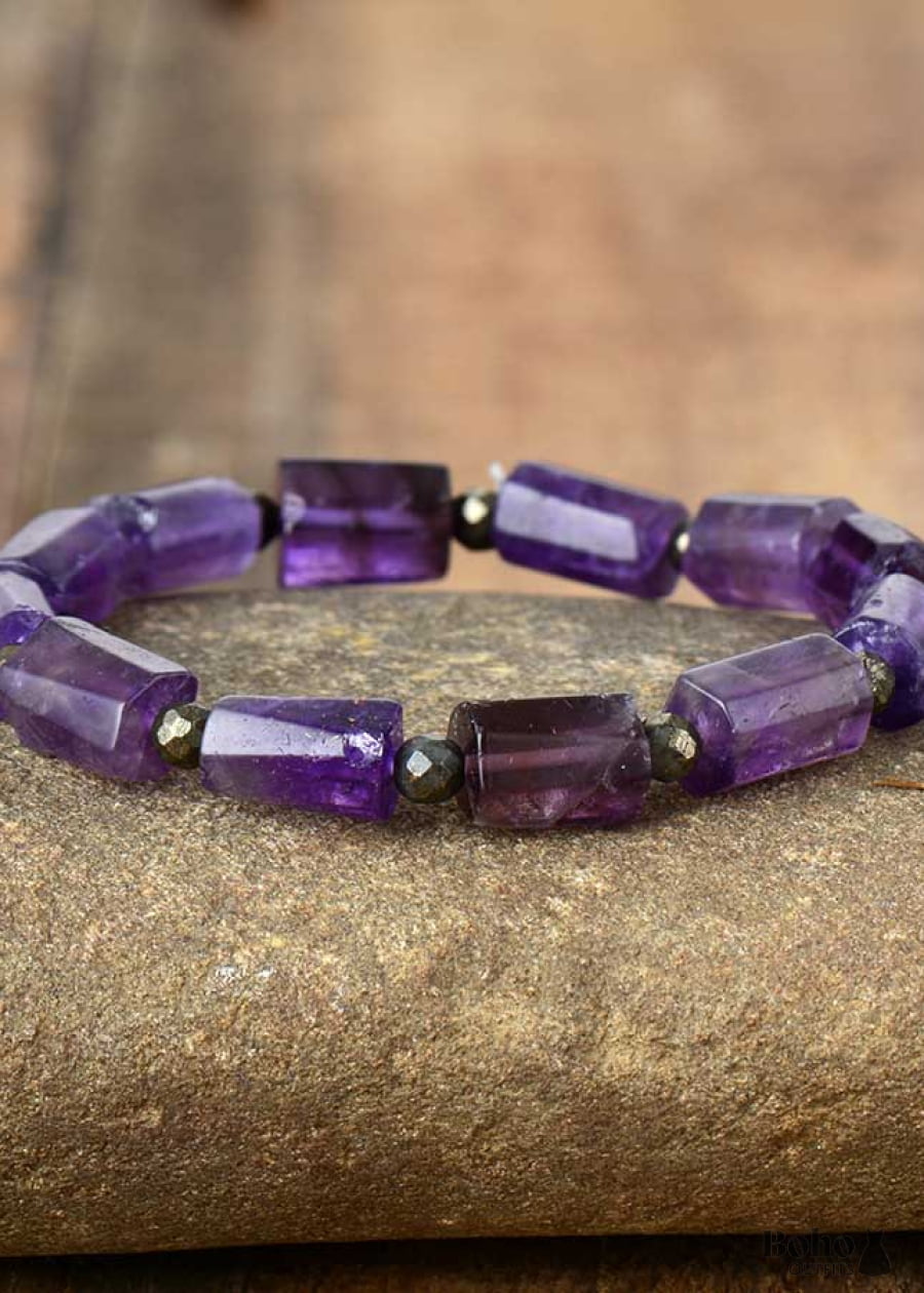 Boho Bracelet Stretchy Blue Lapis and Purple Amethyst