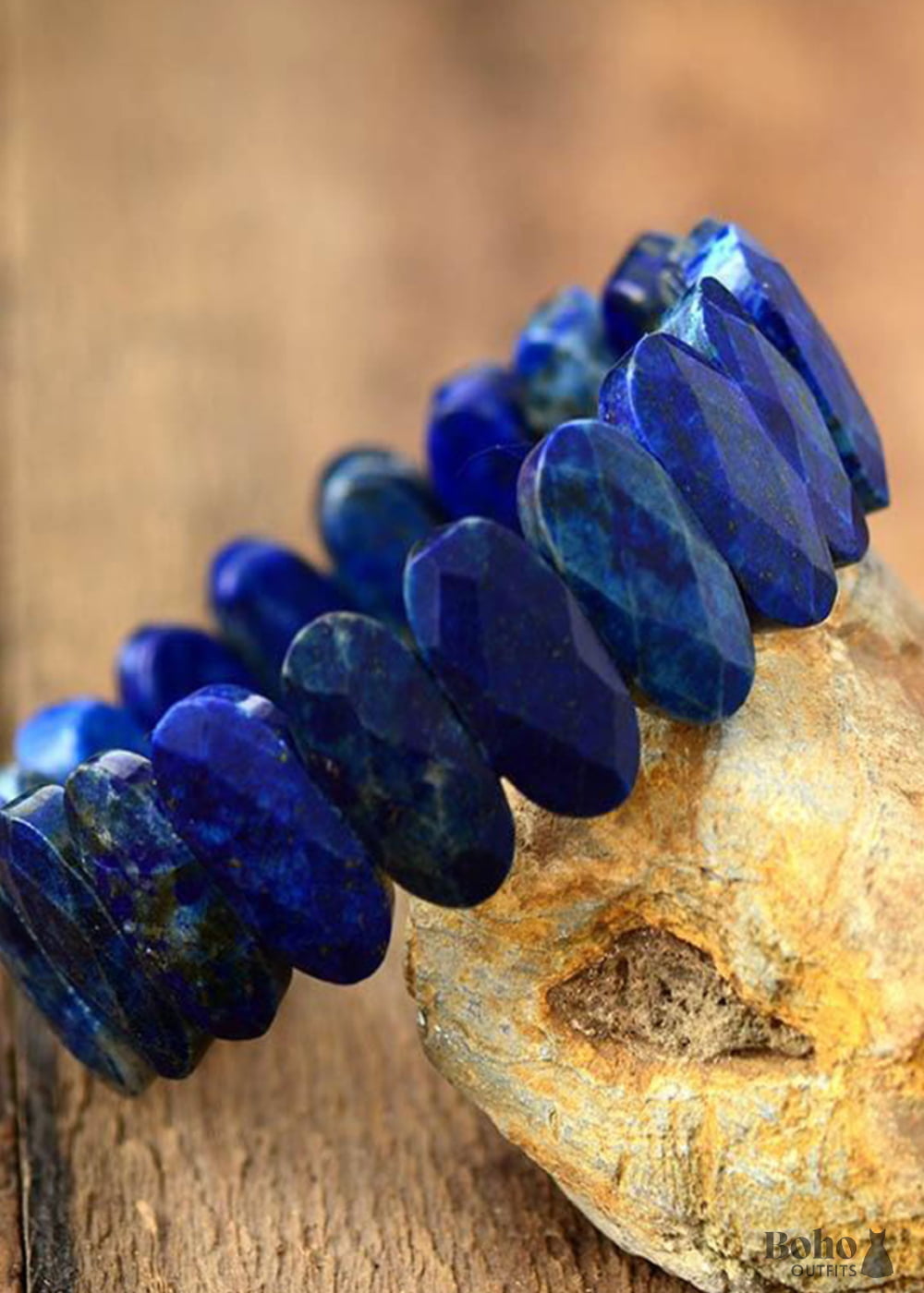 Boho Bracelet Stretchy Blue Lapis Luzuli and Purple