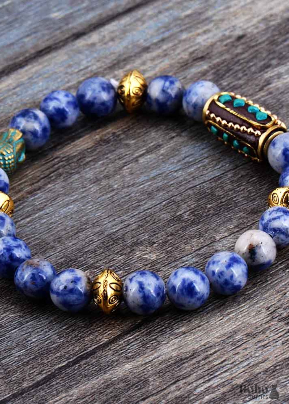 Boho Bracelet Stretchy Blue Sodalite Nepal - Jewelry