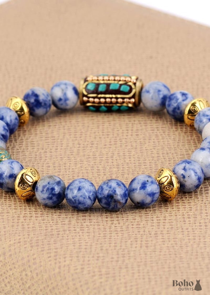 Boho Bracelet Stretchy Blue Sodalite Nepal - Jewelry