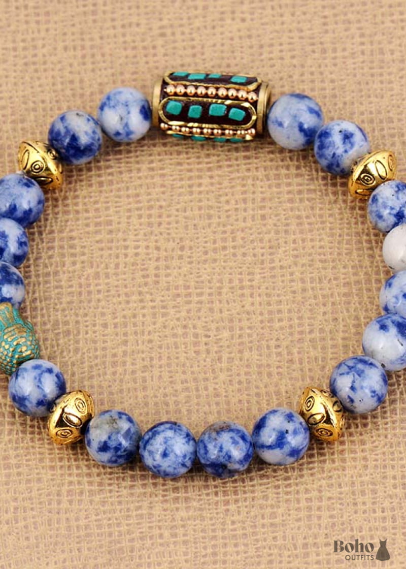 Boho Bracelet Stretchy Blue Sodalite Nepal - Jewelry