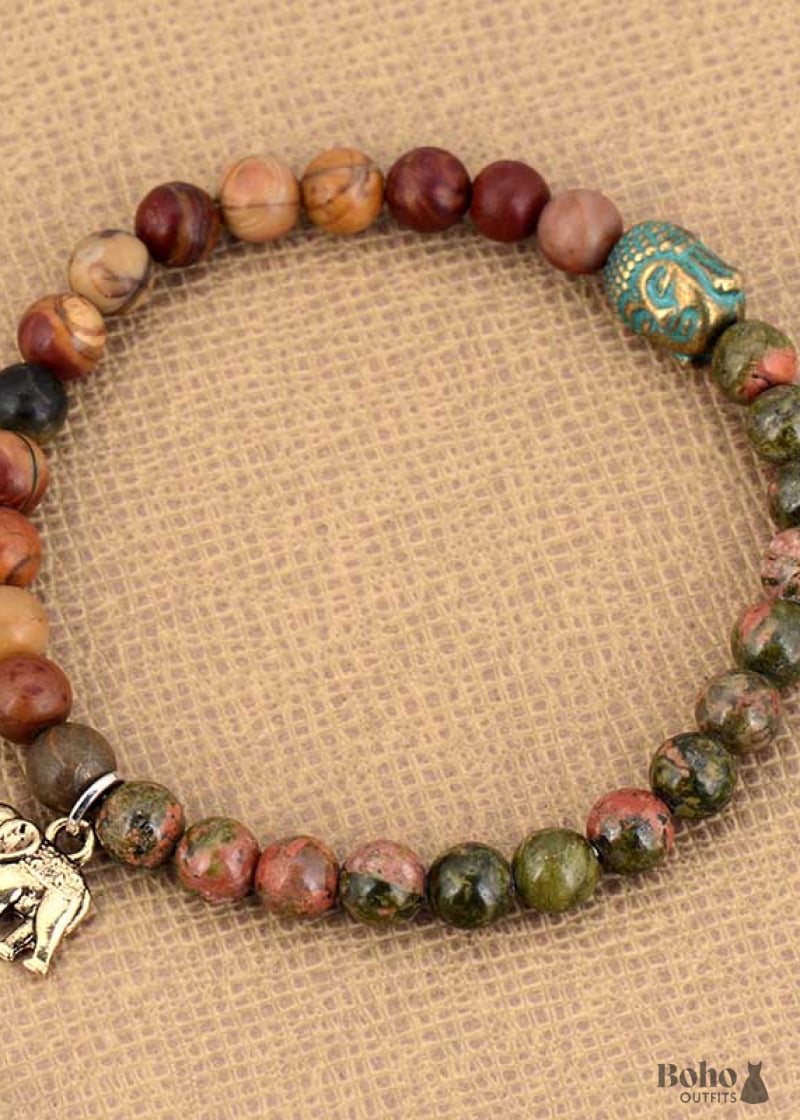 Boho Bracelet Stretchy Brown Elephant Tibetan - Jewelry