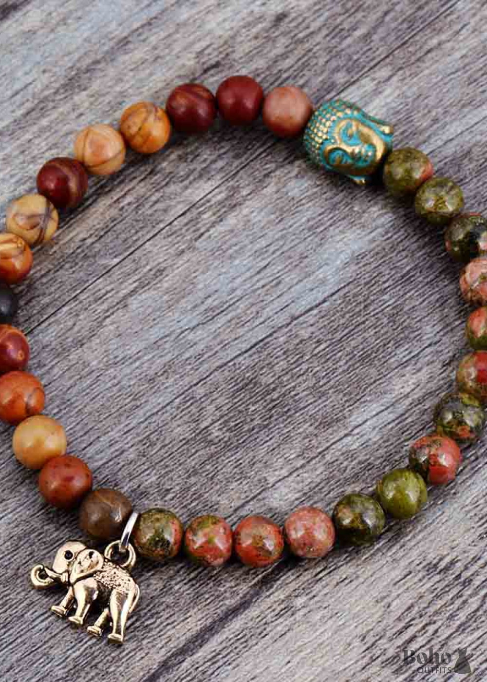 Boho Bracelet Stretchy Brown Elephant Tibetan - Jewelry