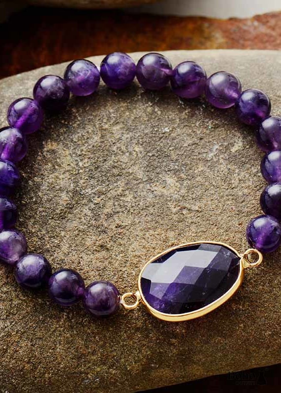 Boho Bracelet Stretchy Labradorite - Amethyst - Jewelry