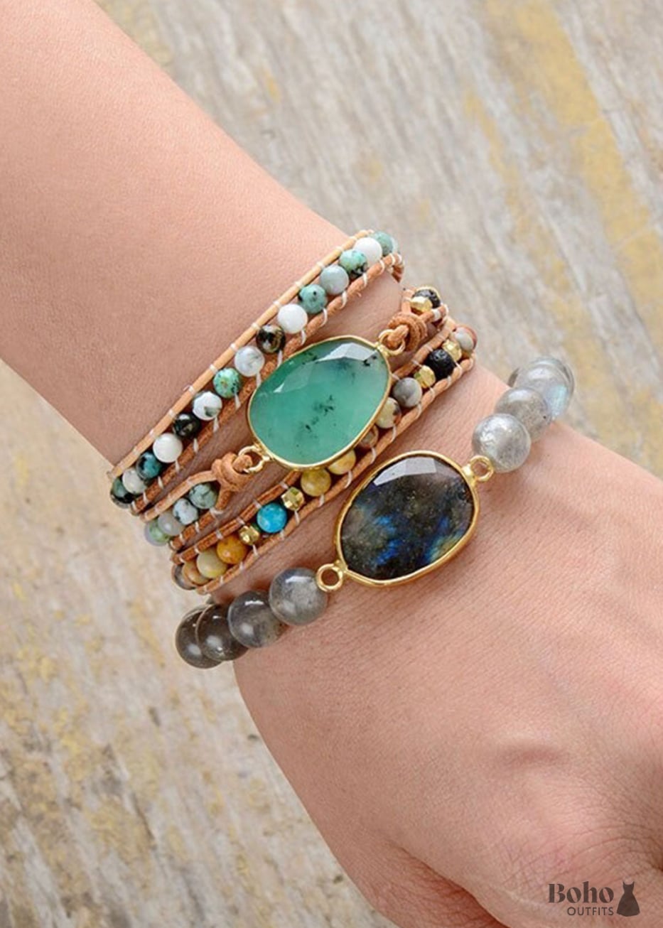 Boho Bracelet Stretchy Labradorite - Jewelry