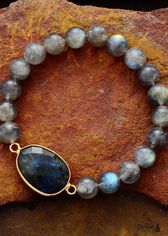 Boho Bracelet Stretchy Labradorite - Jewelry