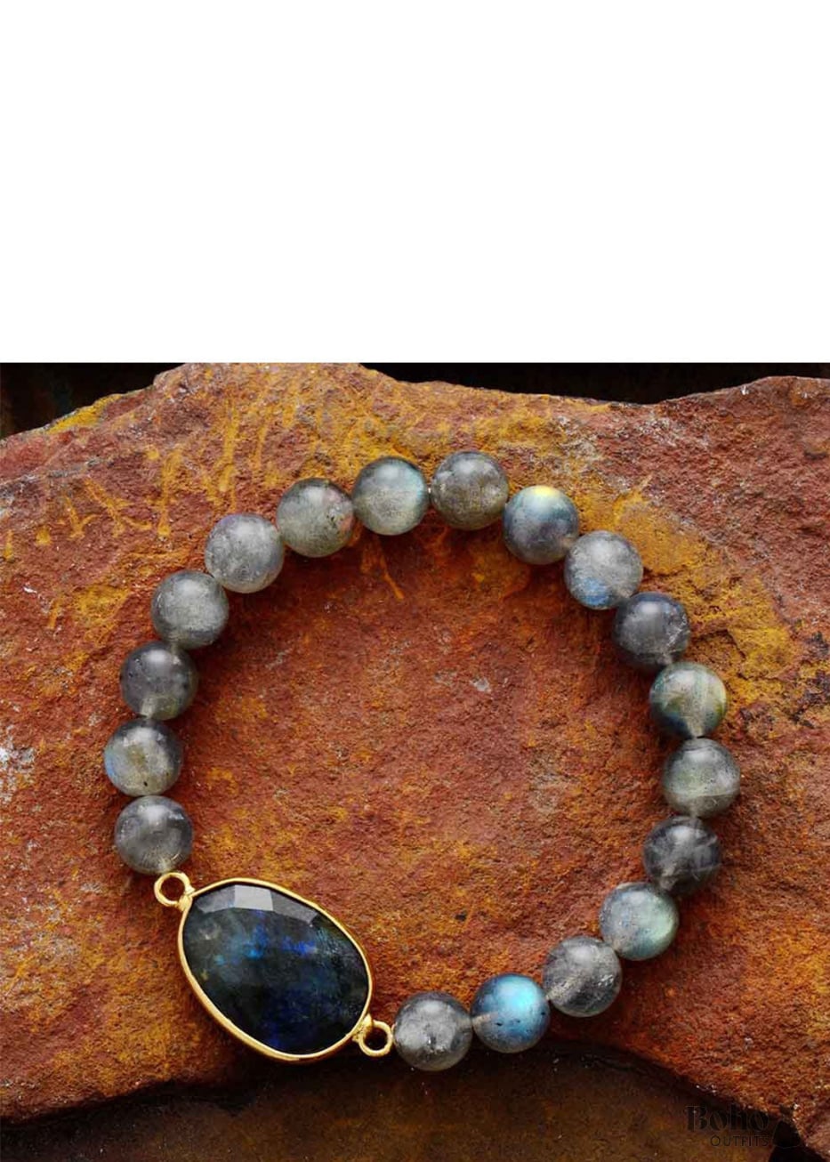 Boho Bracelet Stretchy Labradorite - Jewelry