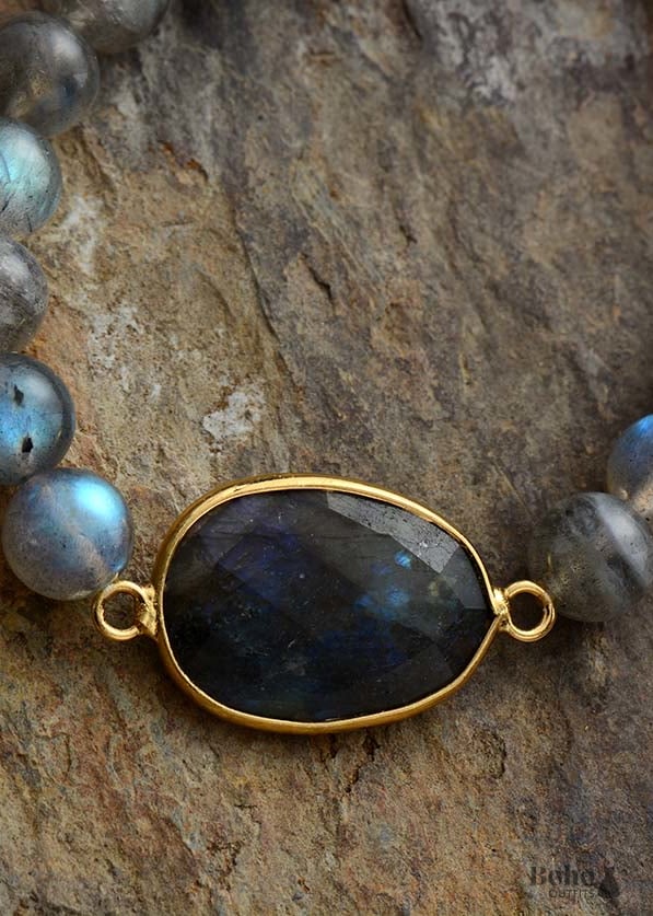 Boho Bracelet Stretchy Labradorite - Jewelry