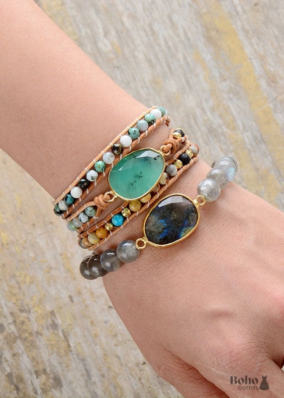 Boho Bracelet Stretchy Labradorite - Jewelry