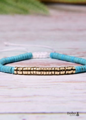 Boho Bracelet White Blue Colorful Shell Gold - Imitation