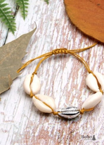 Boho Bracelet White Gold Puka Shell Sea - white with silver