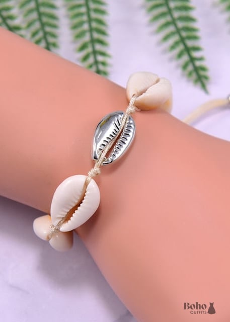 Boho Bracelet White Puka Shell Sea - 20ky1133-11 Silver -