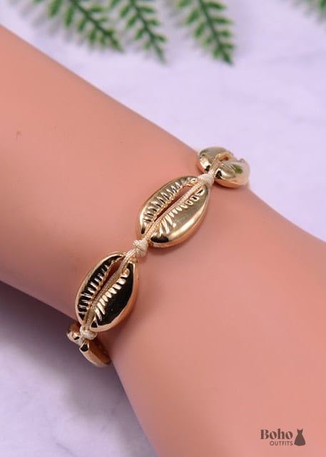 Boho Bracelet White Puka Shell Sea - 20ky1133-8 Gold -