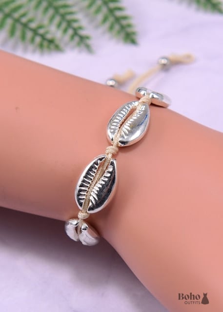 Boho Bracelet White Puka Shell Sea - 20ky1133-9 Silver -