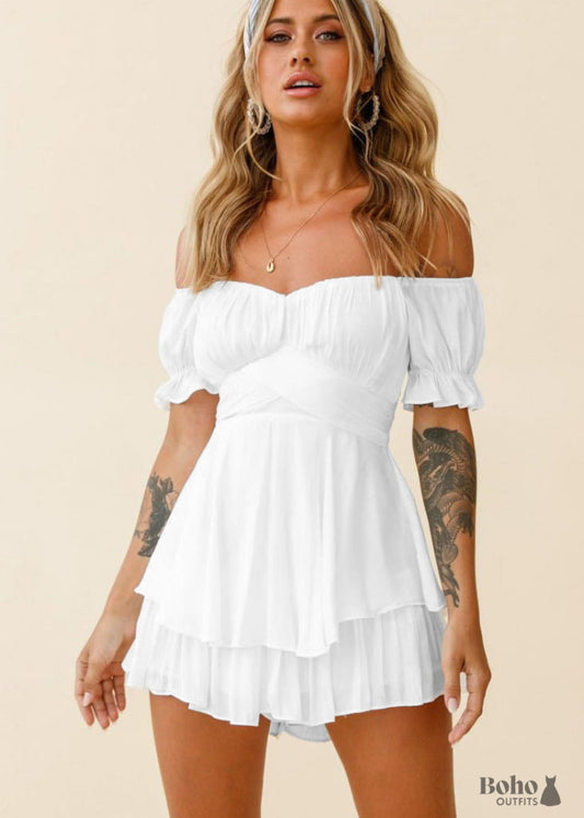 Boho Casual Summer Jumpsuit Elia - S / White Dresses