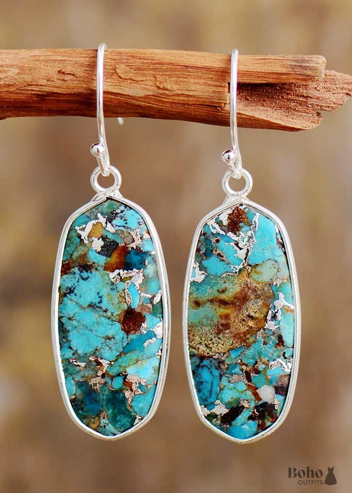 Boho Earrings Dangle Arial Turquoises Earring - Silver -