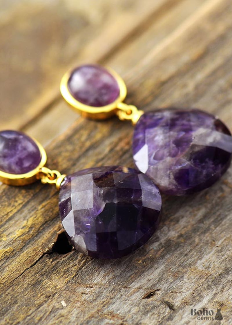 Boho Earrings Dangle Axel Amethysts Teardrop Earring