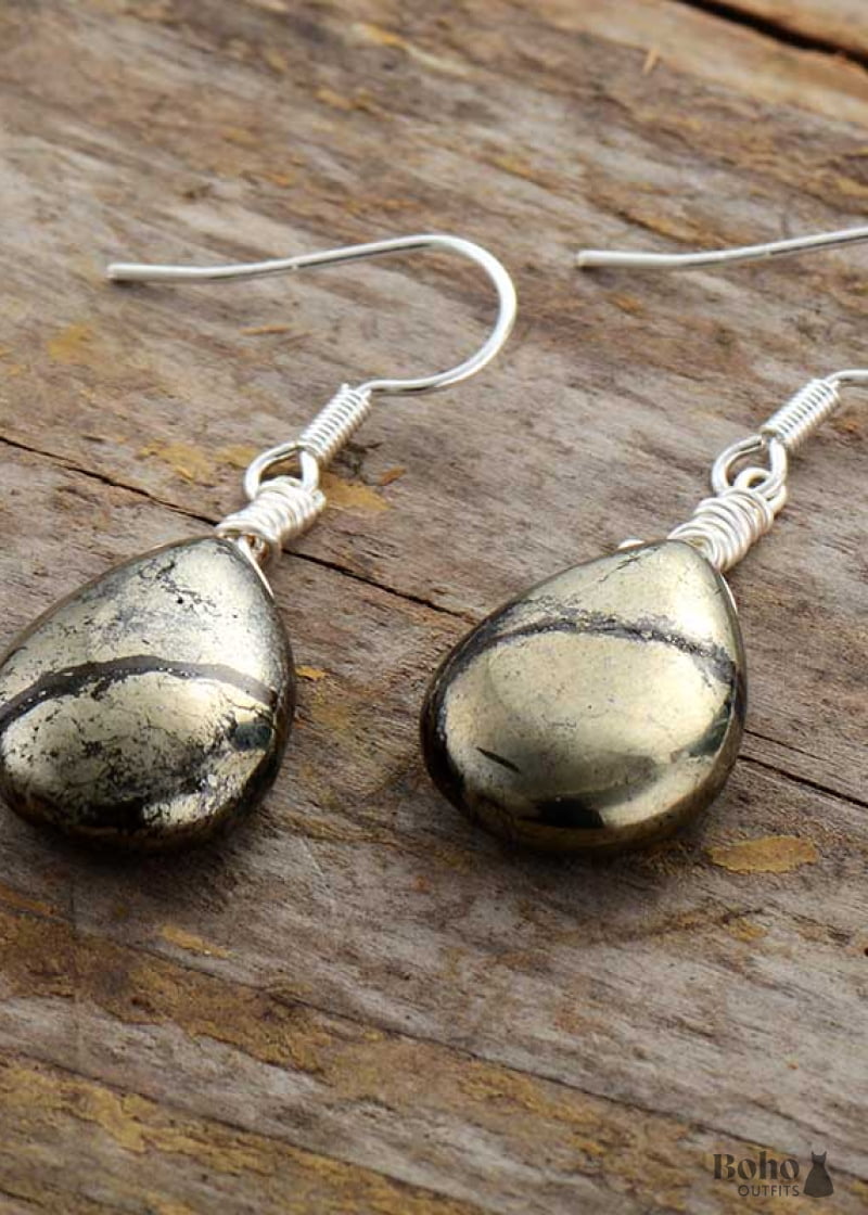 Boho Earrings Dangle Black Pyrite - Jewelry