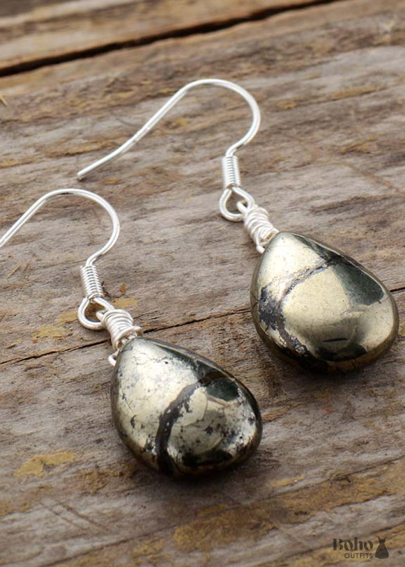 Boho Earrings Dangle Black Pyrite - Jewelry