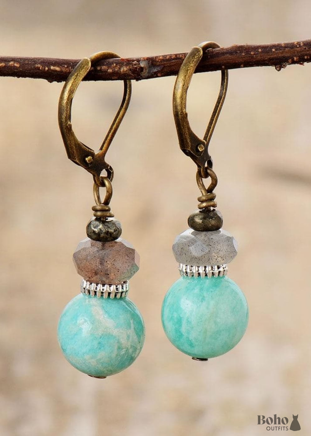 Boho Earrings Dangle Blue Amazonite and Labradorite