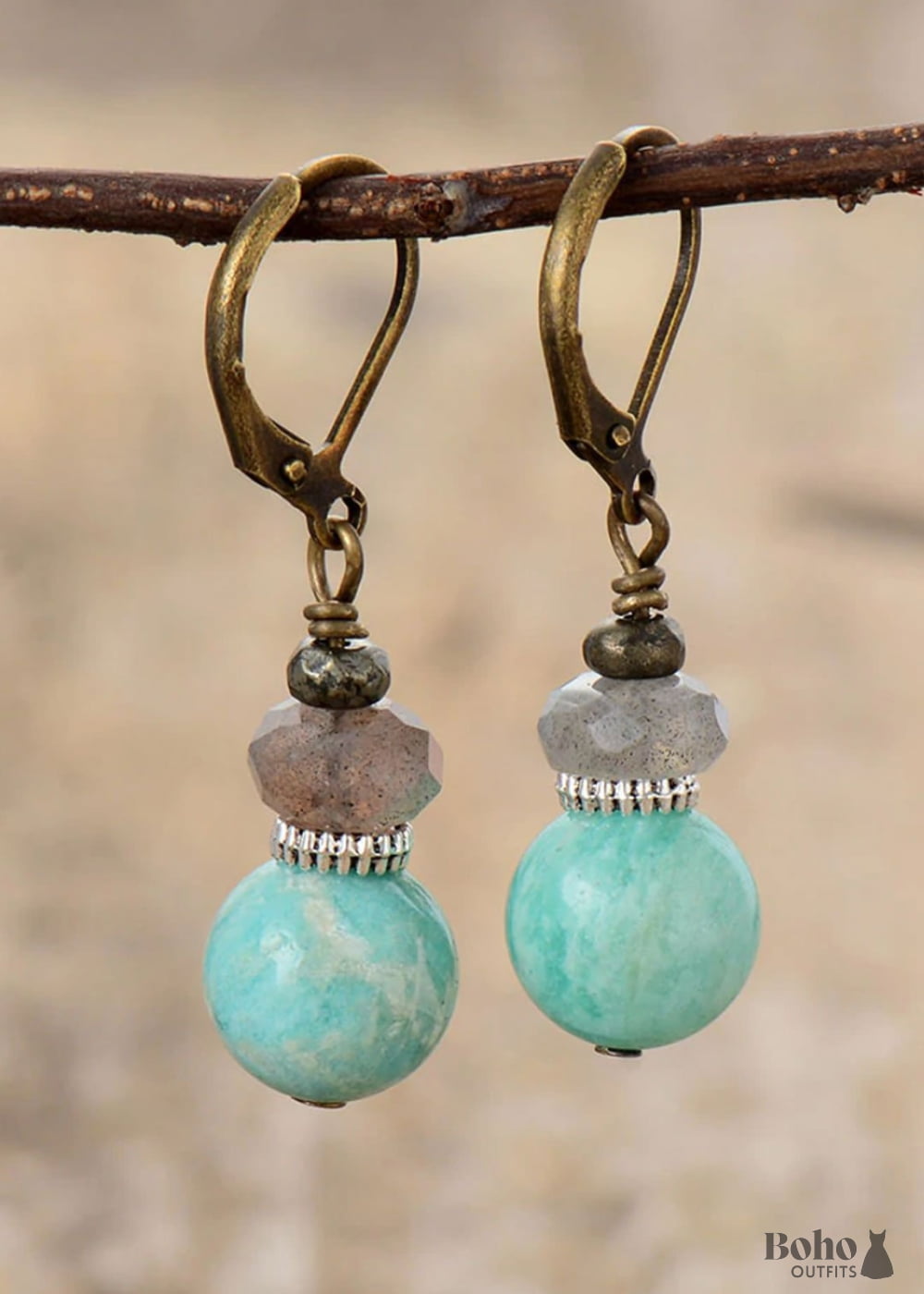 Boho Earrings Dangle Blue Amazonite and Labradorite