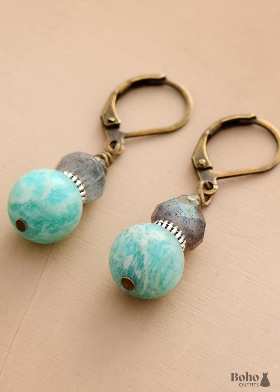 Boho Earrings Dangle Blue Amazonite and Labradorite