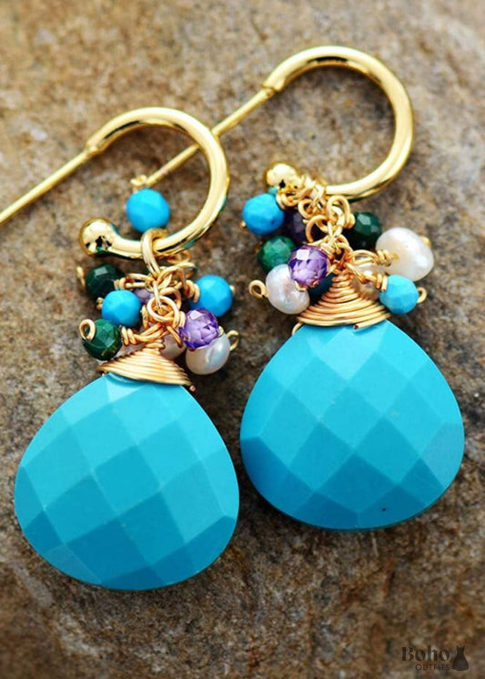 Boho Earrings Dangle Blue Amazonite Celebrate - Jewelry