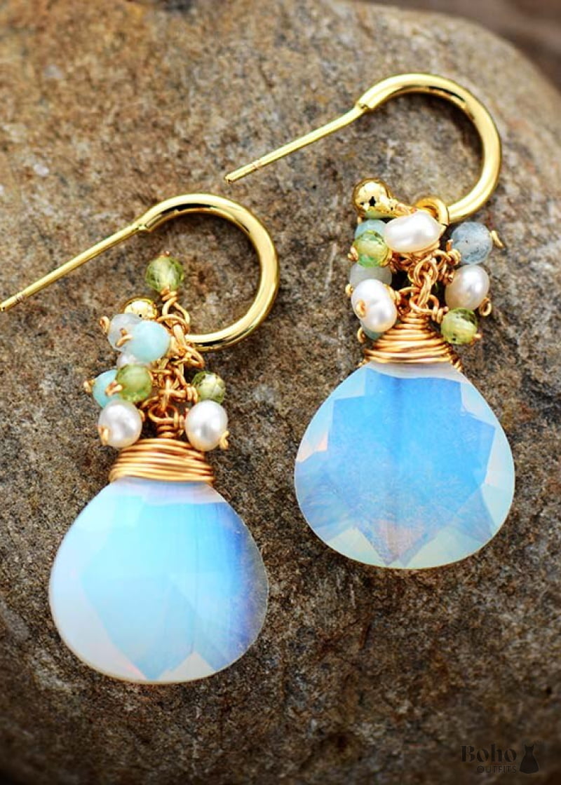 Boho Earrings Dangle Blue Amazonite Celebrate - Opal