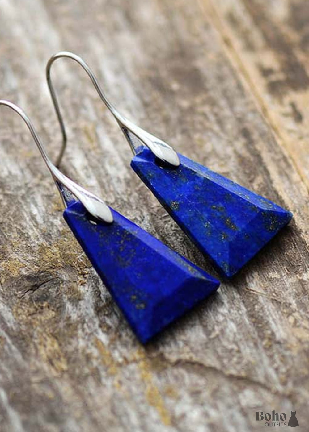 Boho Earrings Dangle Blue and Green Trapezoid - Jasper