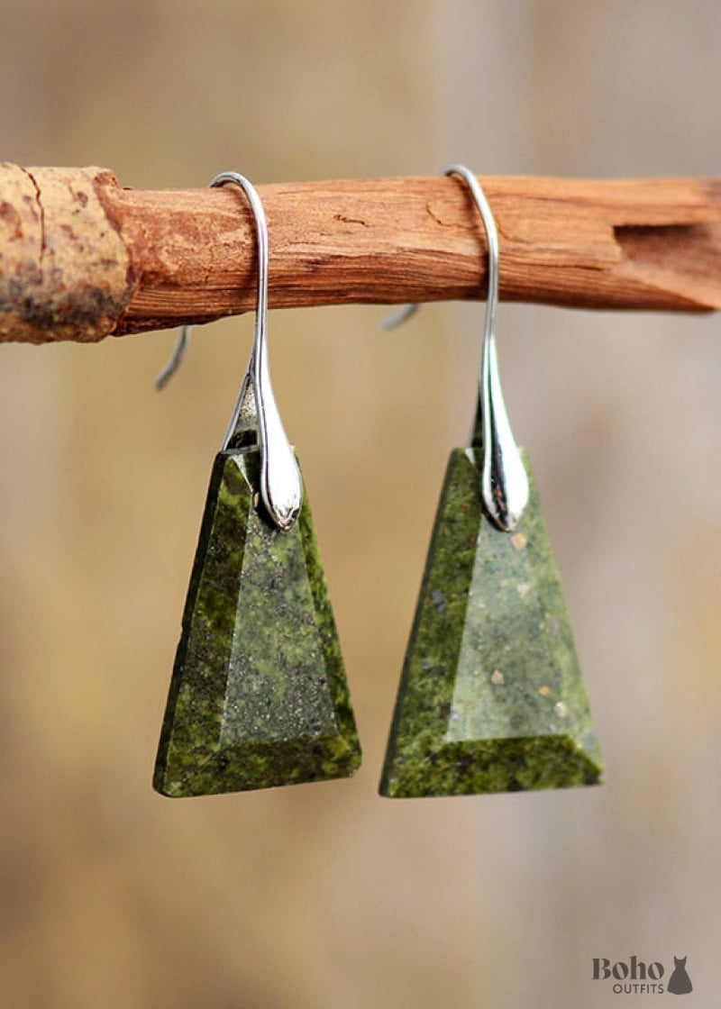 Boho Earrings Dangle Blue and Green Trapezoid - Jewelry