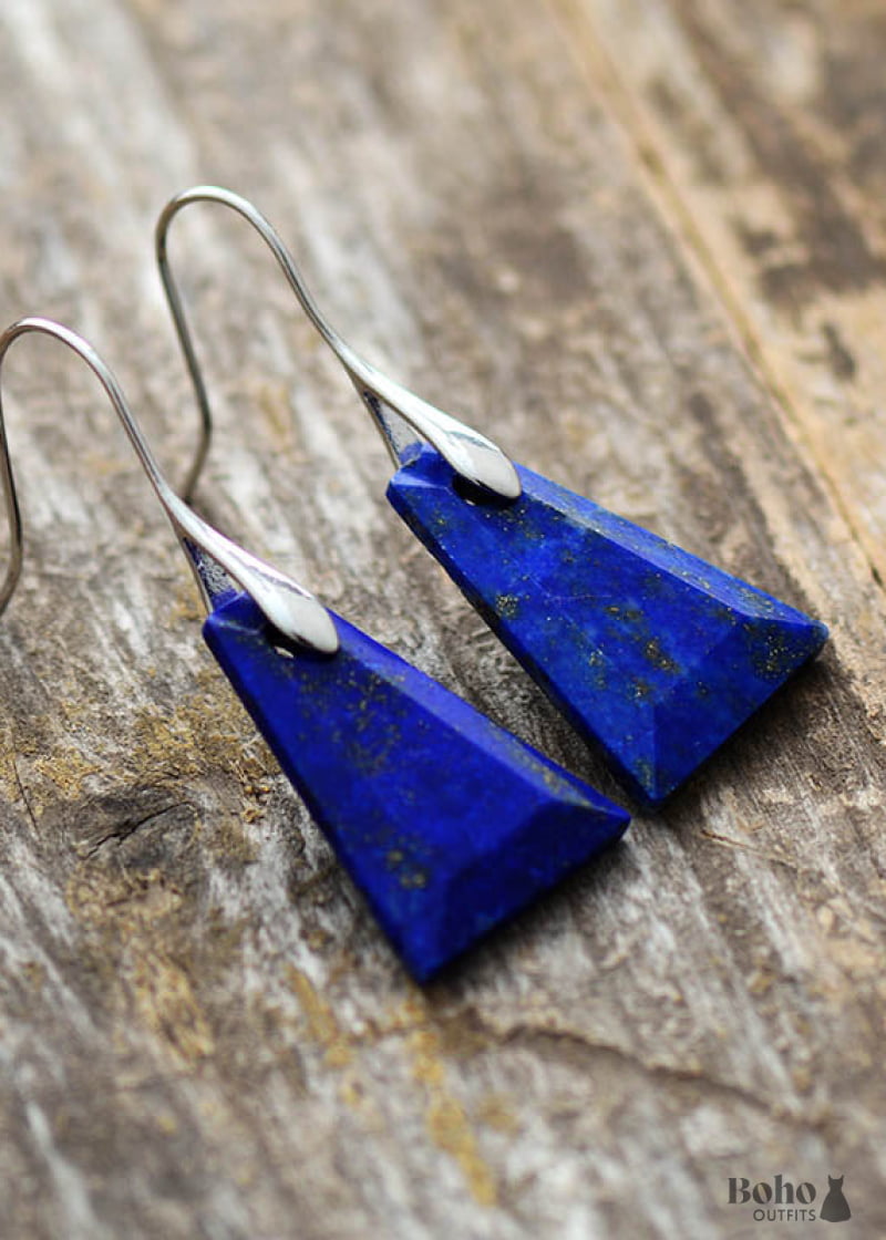 Boho Earrings Dangle Blue and Green Trapezoid - Jewelry