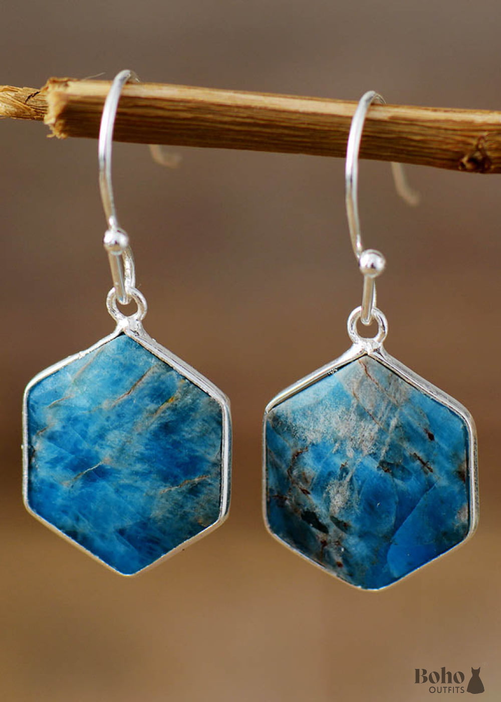 Boho Earrings Dangle Blue Apatite - Jewelry