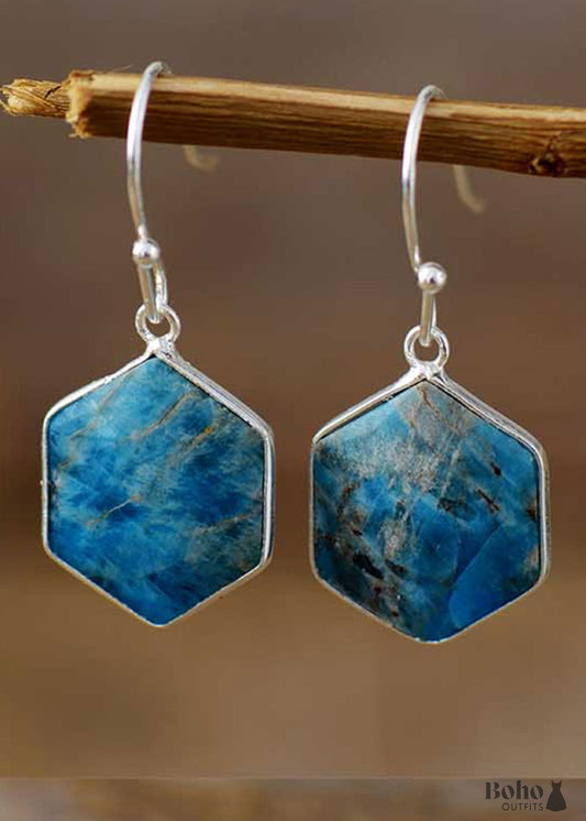 Boho Earrings Dangle Blue Apatite - Jewelry